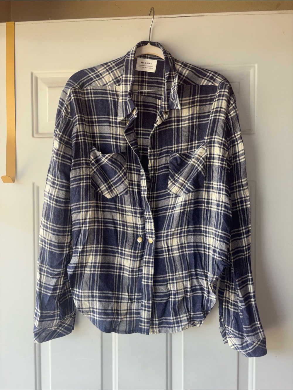 McGuire navy/beige plaid top size S